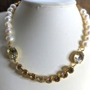 Natural Genuine Prasiolite/ Green Amethyst & Cultured Baroque Pearl Necklace